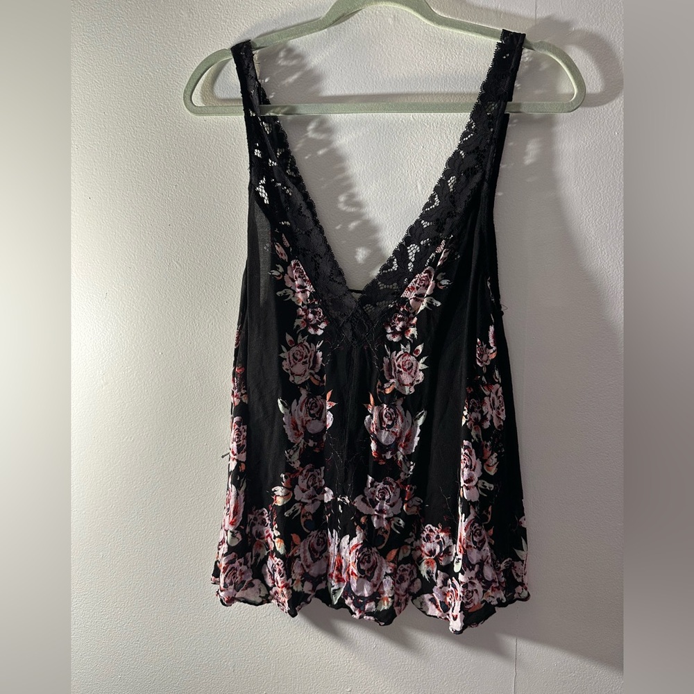 Free People Tank Top Flowers floral Black size med